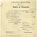 Registo de velocípede com o nº 2553, em nome de Elvira Manuela Fernandes de Freitas, morador em Banzão.