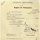 Registo de velocípede de marca Champion, com o nº 2586, em nome de Raul António Caneiro, morador em Negrais.