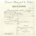 Registo de velocípede com o nº 5532, em nome de Armindo João Correia da Costa, morador em Rua Duque Saldanha, Sintra.