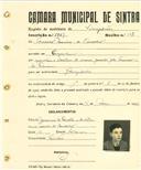 Registo de matricula de velocipedista em nome de Américo Moreira de Carvalho, morador em Pero Pinheiro, com o nº de inscrição 1927.