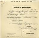 Registo de velocípede de marca Nacional, com o nº 748, em nome de José Brandão Ramalho, morador em Cacem.
