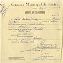 Registo de velocípede de marca Oriental, com o nº 6243, em nome de João Antunes Domingues, morador em Alveijar.