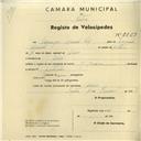 Registo de velocípede com o nº 2829, em nome de Domingos Manuel Paz, morador em Areias.
