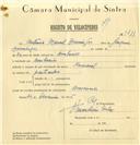 Registo de velocípede de marca Nacional, com o nº 7711, em nome de António Manuel Domingos, morador em Bombacias.