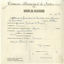 Registo de velocípede de marca Azur, com o nº 4598, em nome de António de Jesus Maria de Carvalho, morador em Cacém.