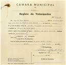 Registo de velocípede de marca Grulla com motor, com o nº 5309, em nome de Ruy de Lima Mendes, morador em Sintra.