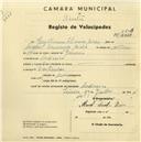 Registo de velocípede com o nº 2606, em nome de Guilherme Oliveira Bicho, morador em Codiceira.
