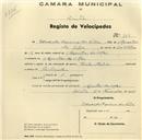 Registo de velocípede de marca Cicles Elios, com o nº 313, em nome de Eduardo Sequeira da Silva, morador em Azenhas do Mar.