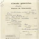Registo de velocípede com o nº 4597, em nome de Timóteo Libanio dos Santos, morador em Belas.