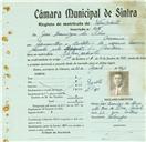 Registo de matricula de velocipedista em nome de José Domingos da Silva, morador em Massamá, com o nº de inscrição 864.
