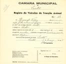 Registo de um veiculo de duas rodas tirado por dois animais de espécie cavalar destinado a transporte de mercadorias em nome de Honorato Vitão, morador em Sintra.