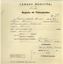 Registo de velocípede com o nº 2643, em nome de Maria Adélia Correia, moradora em Banzão.