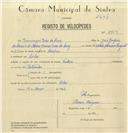 Registo de velocípede de marca Voadora, com o nº 6964, em nome de Domingos Dias da Cruz, morador em Belas.