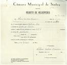 Registo de velocípede de marca L.R.P., com o nº 8567, em nome de Albino Caetano Vindima, morador em Serradas.