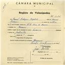 Registo de velocípede com o nº 4076, em nome de Manuel Rodrigues Batista, morador em Massamá.
