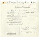 Registo de velocípede com o nº 8729, em nome de Manuel António de Castro, morador em Sintra.