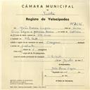 Registo de velocípede de marca Oxegan, com o nº 3696, em nome de João Barra Lagoa, morador em Vila Verde.