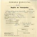 Registo de velocípede de marca Raio, com o nº 4245, em nome de Armando Augusto dos Santos Coelho, morador em S. Pedro de Sintra.