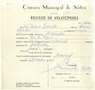 Registo de velocípede de marca Nacional, com o nº 9432, em nome de José Maria Lacerda, morador em Rio de Mouro.