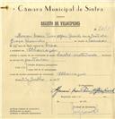 Registo de velocípede de marca Saches, com o nº 7210, em nome de Hernâni Maria Pires Alfaia Reisinho, morador em Albarraque.