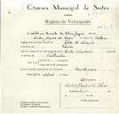 Registo de velocípede de marca Pombal, com o nº 8829, em nome de Albino Duarte da Silva Gaspar, morador em Paiões.