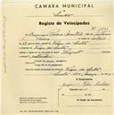 Registo de velocípede de marca Peugeot, com o nº 1431, em nome de Joaquim Pedro Martins, morador em Várzea de Sintra.