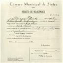 Registo de velocípede de marca Cycles com motor, com o nº 5483, em nome de José Marques F. Canadas, morador em Vila Verde.