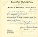 Registo de um veiculo de duas rodas tirado por dois animais de espécie asinina destinado a transporte de mercadorias em nome de José António Ferreira, morador em Almoçageme.