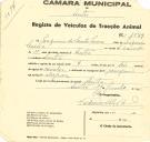 Registo de um veiculo de quatro rodas tirado por dois animais de espécie cavalar destinado a transporte de mercadorias em nome de Joaquim dos Santos Lima, morador em Sintra.