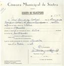 Registo de velocípede de marca Silve, com o nº 5764, em nome de José Cândido Sobral, morador em Agualva.