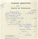 Registo de velocípede de marca Olga, com o nº 4431, em nome de Francisco Curado, morador em Mem Martins.