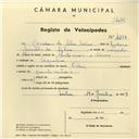 Registo de velocípede com o nº 4286, em nome de Coriolano da Silva Soeiro, morador em Agualva.