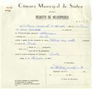 Registo de velocípede de marca Vitória, com o nº 8569, em nome de António Augusto de Carvalho, morador em Sintra.