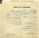 Registo de velocípede de marca Olga, com o nº 177, em nome de Alfredo Tomás da Silva, morador em Abrunheira.