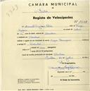 Registo de velocípede de marca Champion, com o nº 1998, em nome de Manuel Dezidério Patrão, morador em Odrinhas.