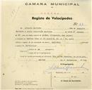 Registo de velocípede de marca Nacional, com o nº 87, em nome de Libanio Martinho, morador em Queluz.