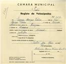 Registo de velocípede de marca Nacional, com o nº 3643, em nome de Eugénio Marques Vitorino, morador em Lameiras.