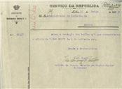 Ofício dirigido ao Administrador do Concelho de Sintra, proveniente do Distrito de Recrutamento e Reserva nº 1, Tenente Coronel João de Passos Pereira de Castro Júnior, acusando a receção dos talões m/6.