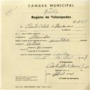 Registo de velocípede de marca Montebelo, com o nº 2968, em nome de Centro Ciclista de Odrinhas, morador em Odrinhas.