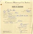 Registo de velocípede de marca Vilar com motor Cuciolo, com o nº 6913, em nome de Luís Reis Alves, morador em Linhó.