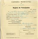Registo de velocípede com o nº 1282, em nome de António Sequeira Pinto, morador em Azenhas do Mar.