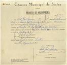 Registo de velocípede de marca Mota, com o nº 8393, em nome de Vítor José Névoa, morador em Rua José Antunes dos Santos, Sintra.