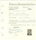 Registo de matricula de velocipedista em nome de José Ambrósio Loureiro, morador em Mem Matins, com o nº de inscrição 6421.