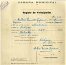 Registo de velocípede de marca EJF, com o nº 331, em nome de António Francisco Cipriano, morador em Cortegaça.