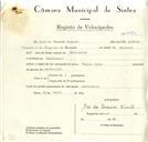 Registo de velocípede de marca Cicles Pires, com o nº 8810, em nome de José da Fonseca Vicente, morador em Montelavar.