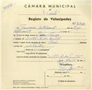 Registo de velocípede de marca Flecha, com o nº 3212, em nome de Françoise Bettencourt, morador em Sintra.