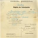Registo de velocípede de marca Nacional, com o nº 588, em nome de Manuel de Jesus Julião, morador em Seixal.