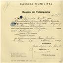 Registo de velocípede de m,arca Origam, com o nº 2879, em nome de João Lopes da Mata, morador em Mem Martins.