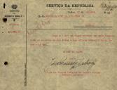 Ofício do Tenente Coronel do Distrito de Recrutamento e Reserva nº 1, João de Passos Pereira de Castro Júnior, ao Administrador do Concelho de Sintra, solicitando a resposta ao assunto que trata o oficio nº 2857/T.