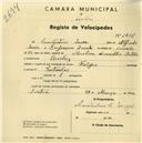 Registo de velocípede de marca Phillips, com o nº 2436, em nome de Constantino Sousa, morador em Queluz.